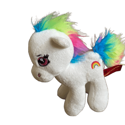 Pluche witte pony regenboog