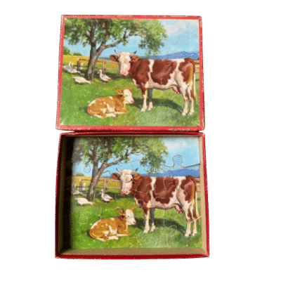 Puzzel hout vintage koetjes en ganzen (12 stukjes)